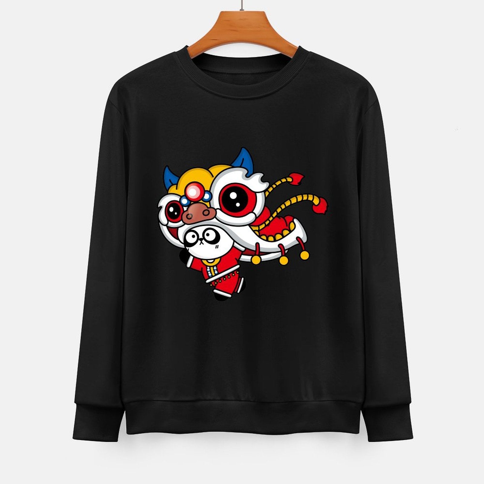 Front Patterned Long Sleeve TopFade-Resistant Crewneck